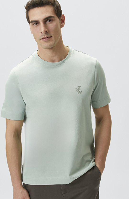 Comfort Fit Mint Göğüs Baskı Detaylı T-shirt