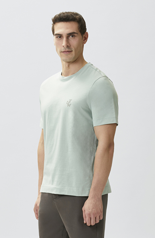 Comfort Fit Mint Göğüs Baskı Detaylı T-shirt