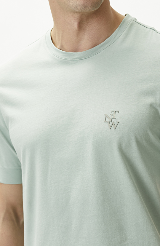 Comfort Fit Mint Göğüs Baskı Detaylı T-shirt