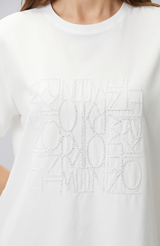 White Embroidery Detailed T-shirt
