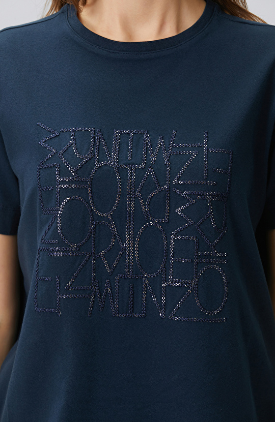 Lacivert Nakış Detaylı T-shirt