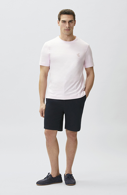 Comfort Fit Pembe Göğüs Baskı Detaylı T-shirt