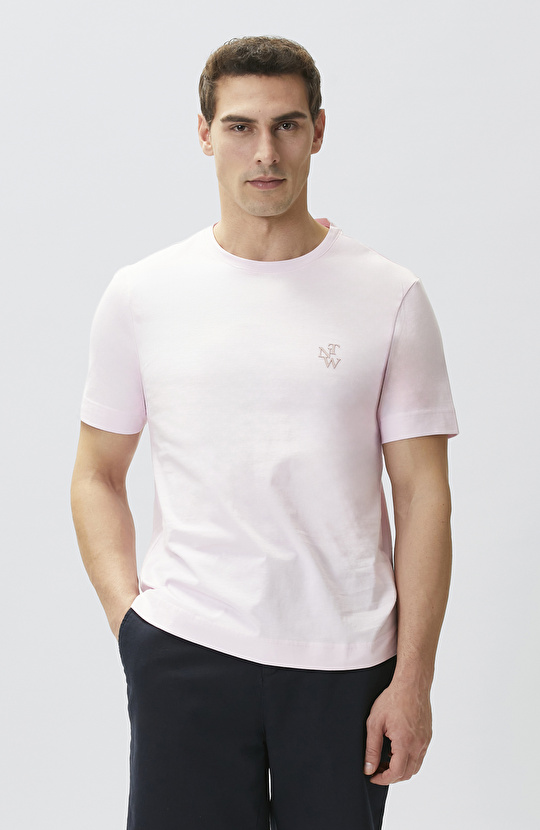 Comfort Fit Pembe Göğüs Baskı Detaylı T-shirt