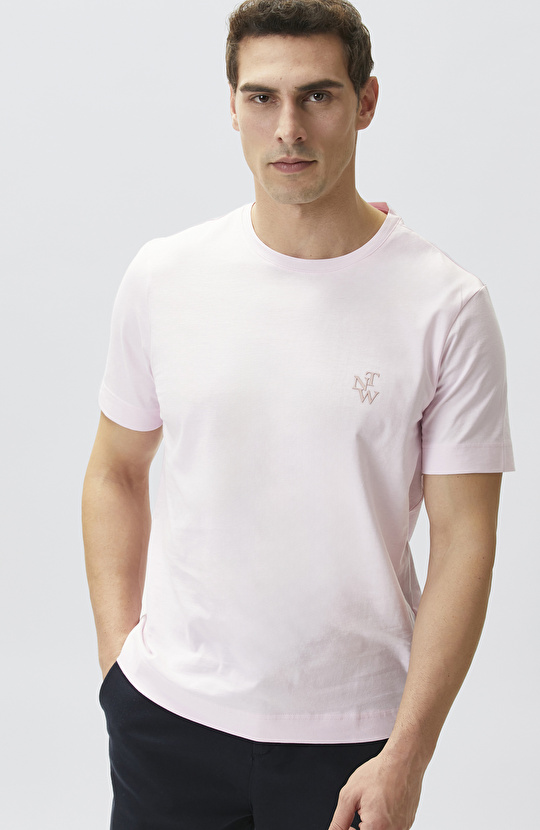 Comfort Fit Pembe Göğüs Baskı Detaylı T-shirt