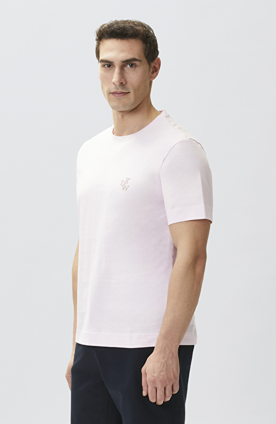 Comfort Fit Pembe Göğüs Baskı Detaylı T-shirt