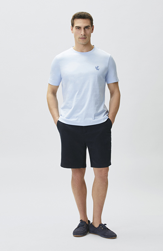 Comfort Fit Açık Mavi Göğüs Baskı Detaylı T-shirt