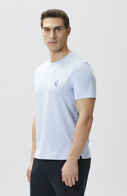 Comfort Fit Açık Mavi Göğüs Baskı Detaylı T-shirt