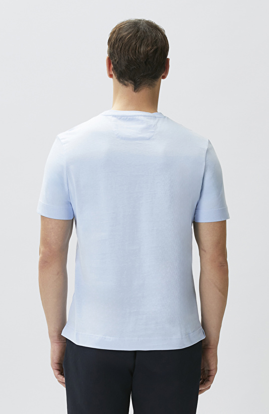 Comfort Fit Açık Mavi Göğüs Baskı Detaylı T-shirt