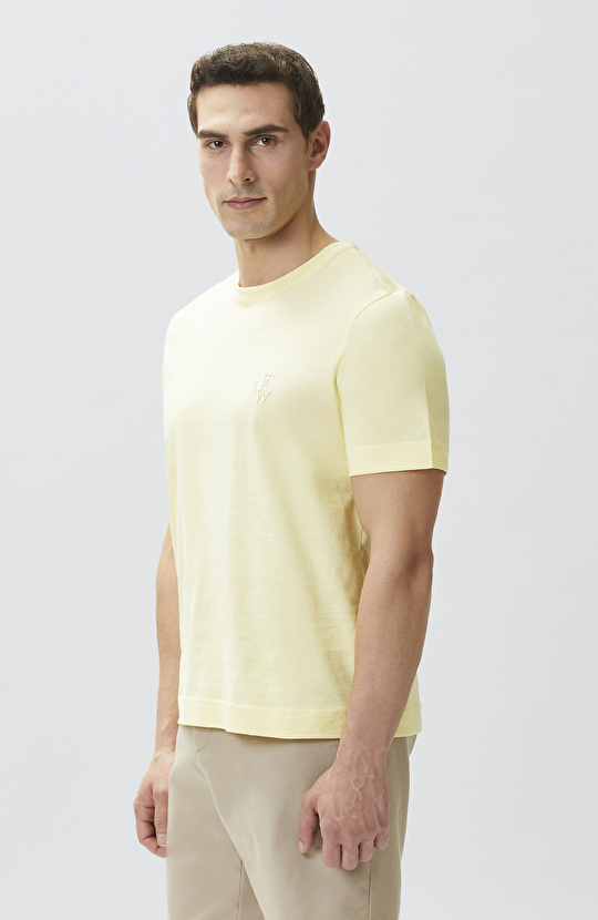 Comfort Fit Sarı Göğüs Baskı Detaylı T-shirt