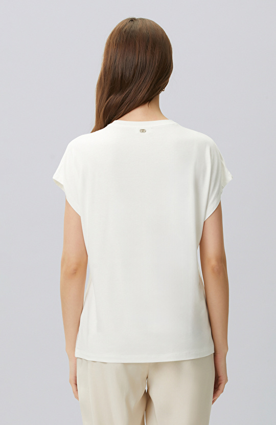 Off White Tulle Garnish Printed T-shirt