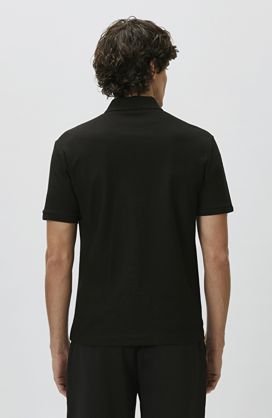 Slim Fit Black Polo Neck Jacquard Pique T-shirt