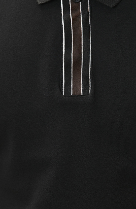 Siyah Gizli Patlı Polo Yaka Garnili T-shirt