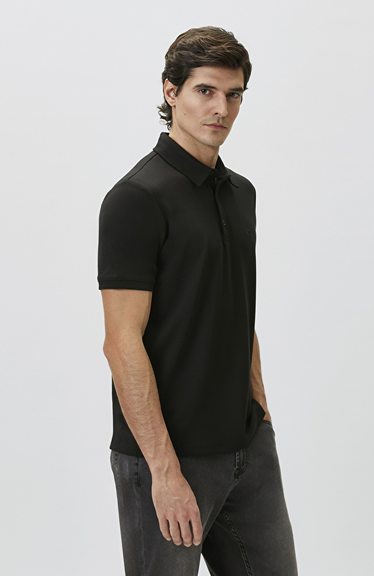 Comfort Fit Siyah Basic Polo Yaka Modal T-shirt