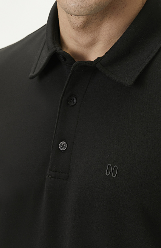 Comfort Fit Siyah Basic Polo Yaka Modal T-shirt