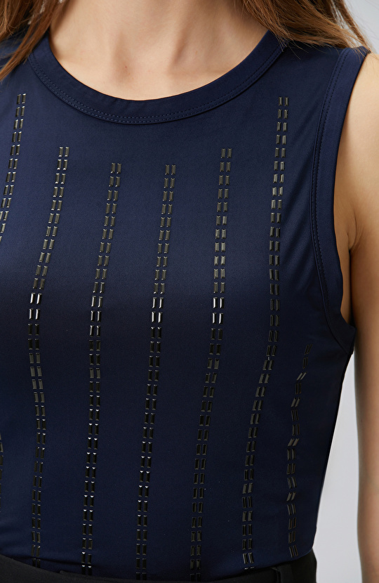 Navy Blue Bonded Stone Detailed T-shirt