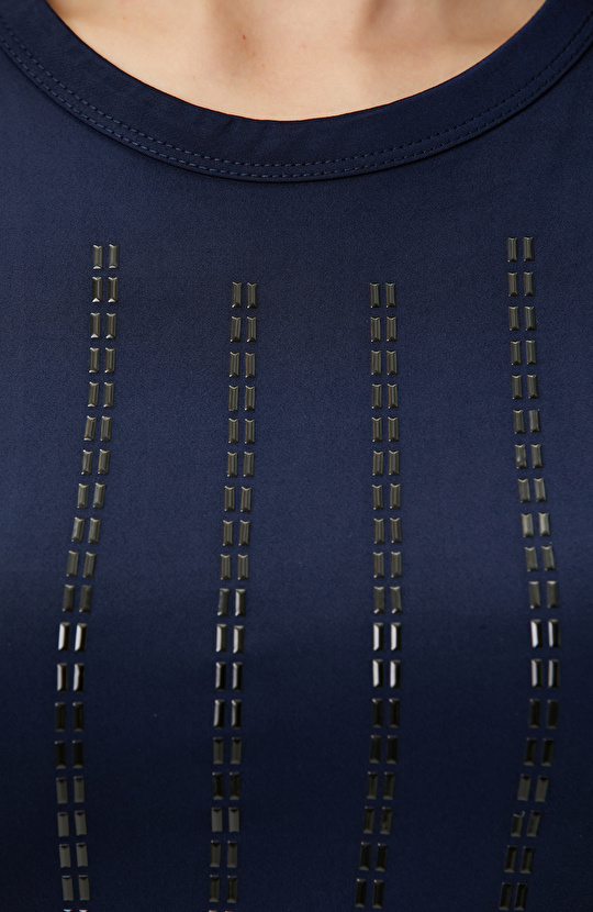 Navy Blue Bonded Stone Detailed T-shirt