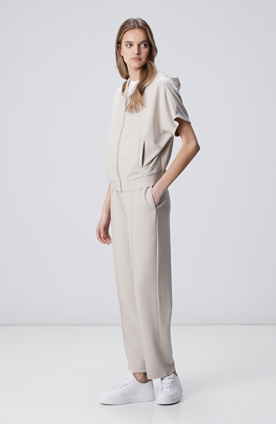 Taş Alttan Büzgülü Fermuarlı Kısa Kol Sweatshirt