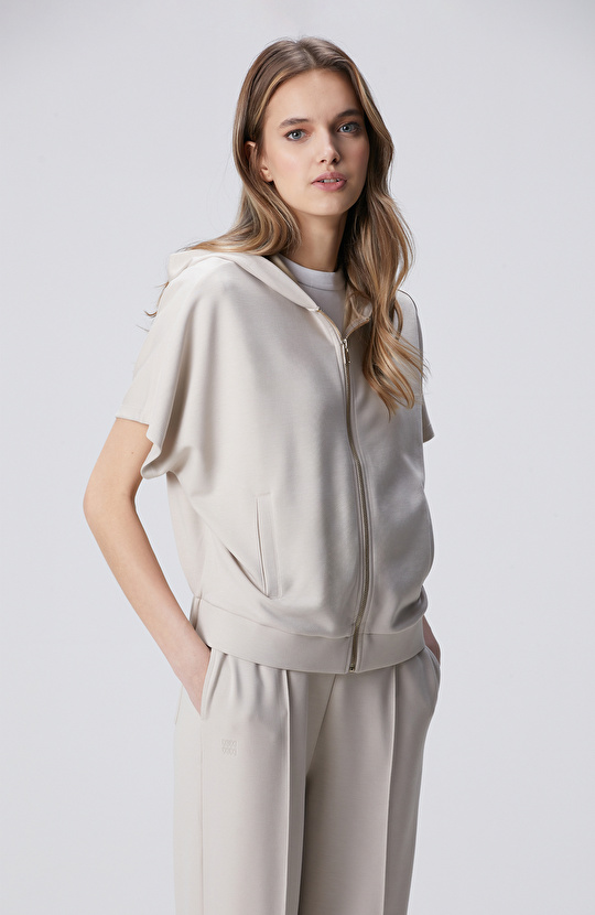 Taş Alttan Büzgülü Fermuarlı Kısa Kol Sweatshirt