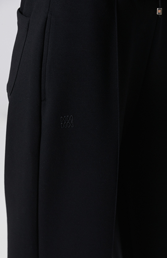 Siyah Beli Lastikli Nervürlü Boru Paça Eşofman Alt