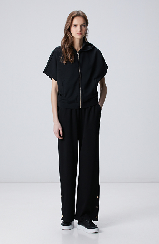 Siyah Geniş Paça Çıtçıt Düğme Eşofman