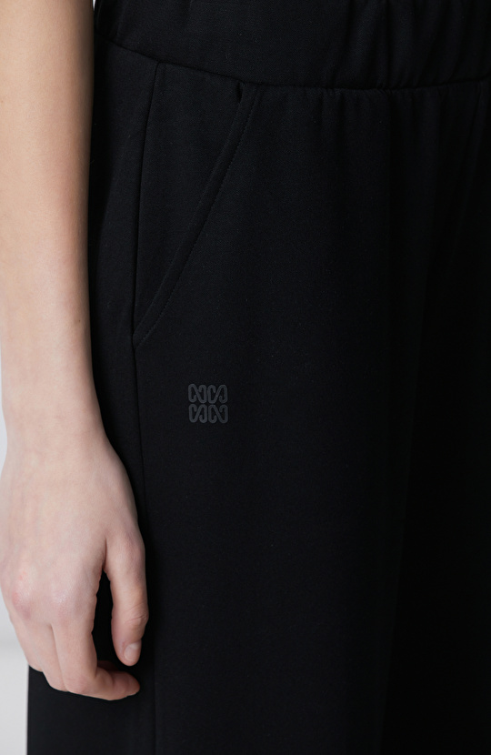 Siyah Geniş Paça Çıtçıt Düğme Eşofman