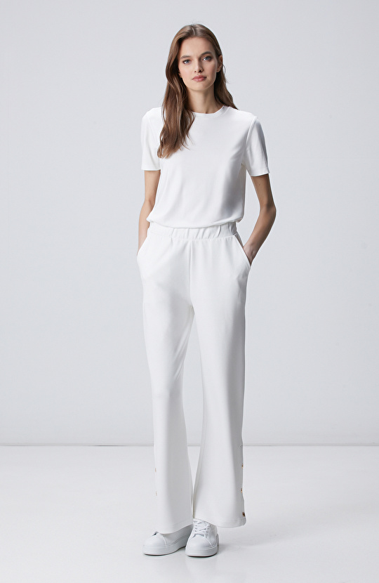 Kırık Beyaz Geniş Paça Çıtçıt Düğme Eşofman