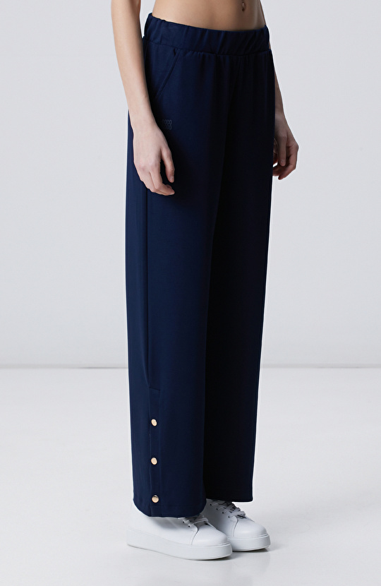 Lacivert Geniş Paça Çıtçıt Düğme Eşofman