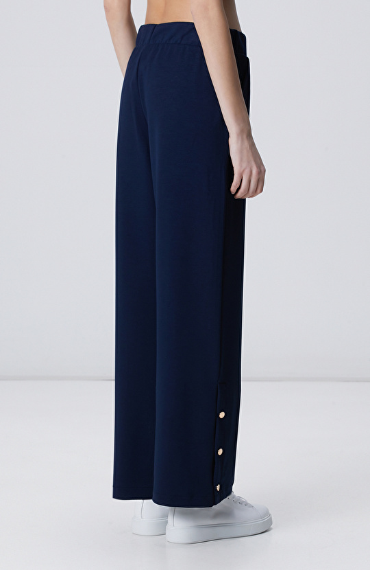 Lacivert Geniş Paça Çıtçıt Düğme Eşofman