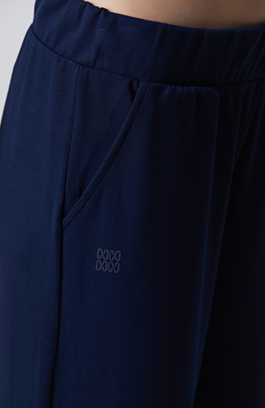 Lacivert Geniş Paça Çıtçıt Düğme Eşofman