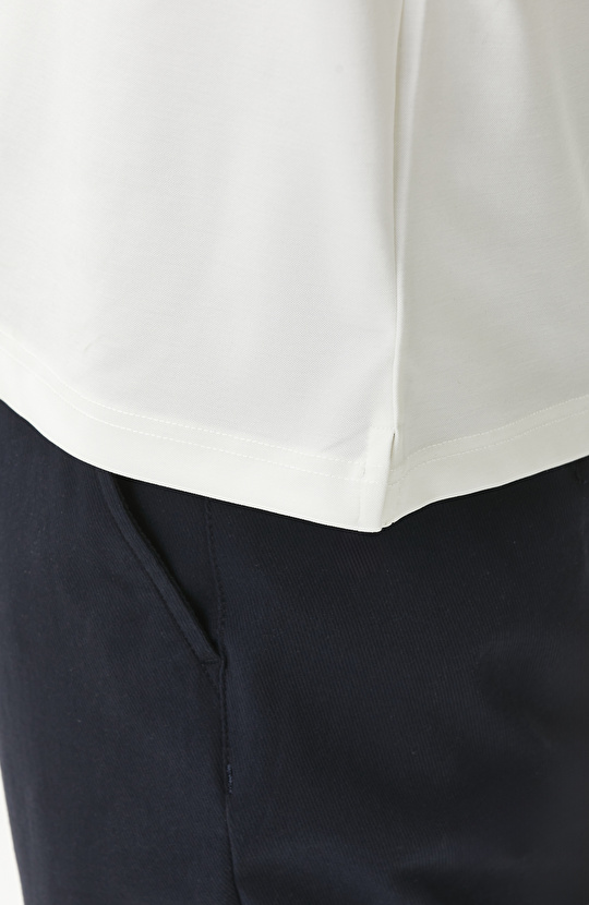 Beyaz Fermuarlı Cupro Modal T-shirt