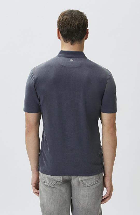 Lacivert Fermuarlı Cupro Modal T-shirt