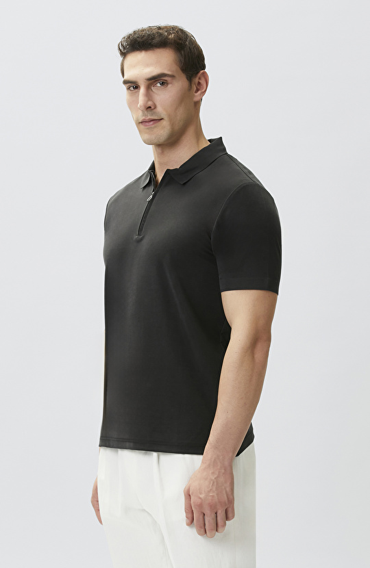 Siyah Fermuarlı Cupro Modal T-shirt