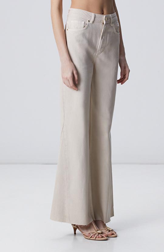 Açık Bej Wide Leg Denim Pantolon