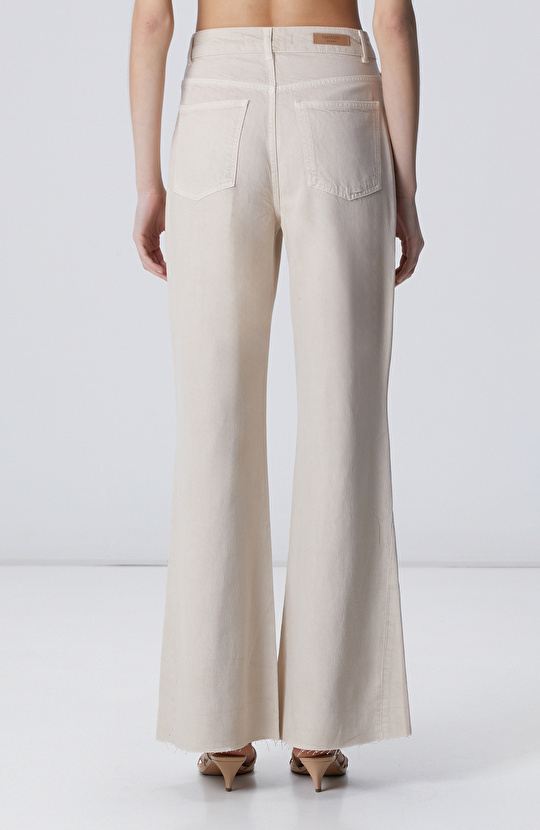 Açık Bej Wide Leg Denim Pantolon