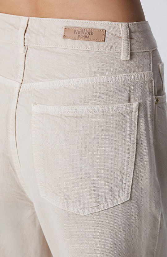 Açık Bej Wide Leg Denim Pantolon