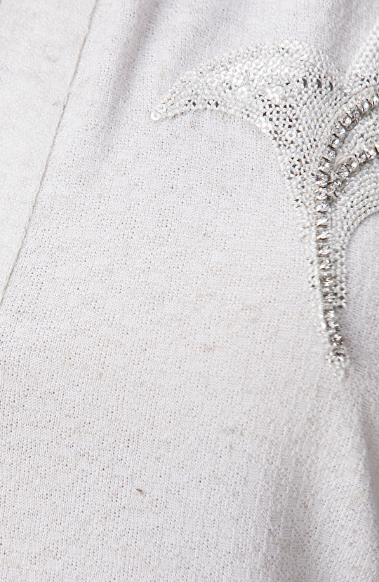 Bej Melanj Payet Nakış Detaylı T-shirt