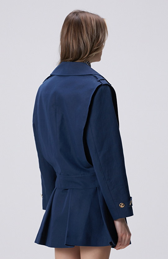 Lacivert Keten Karışımlı Pardösü