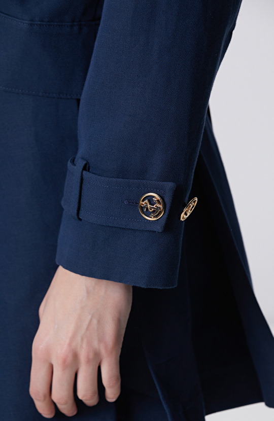 Lacivert Keten Karışımlı Pardösü