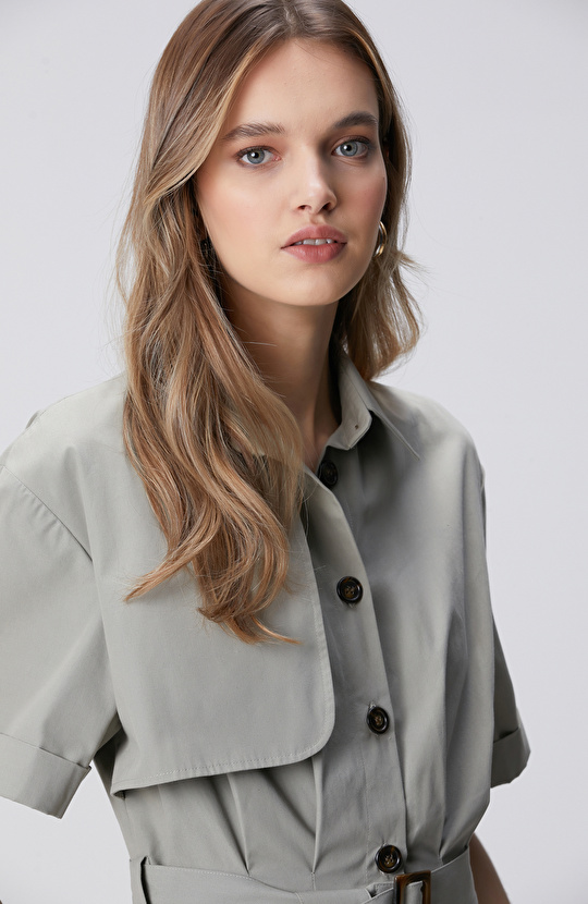 Açık Haki Midi Elbise