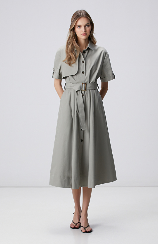 Açık Haki Midi Elbise