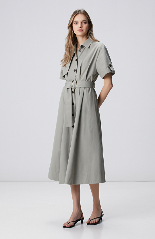 Açık Haki Midi Elbise