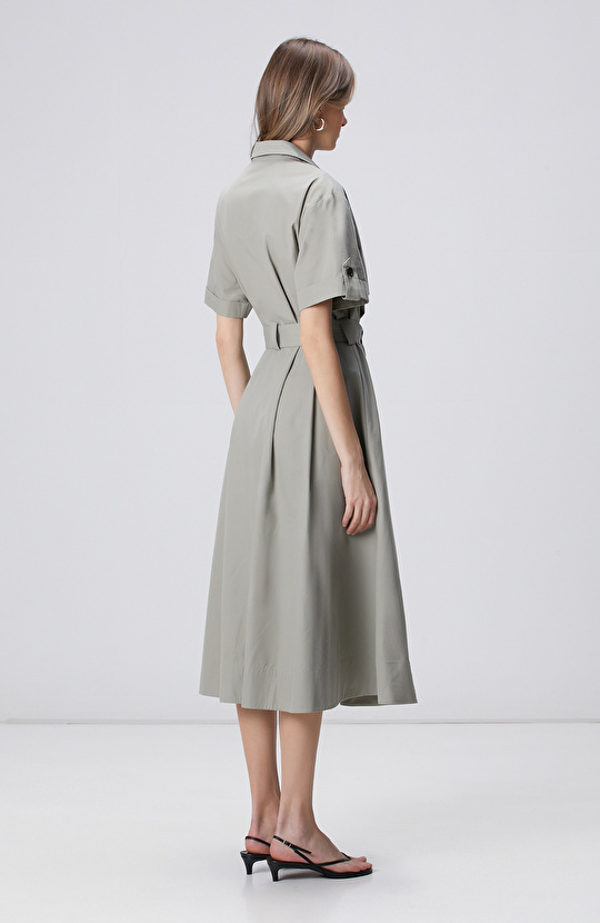 Açık Haki Midi Elbise