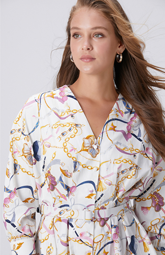 Renkli Desenli Mini Elbise