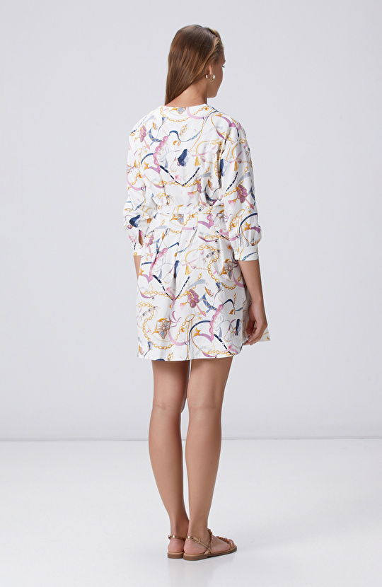 Renkli Desenli Mini Elbise