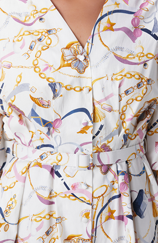 Renkli Desenli Mini Elbise