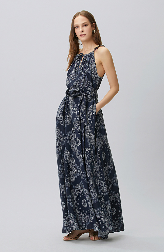 Navy Blue White Paisley Dress
