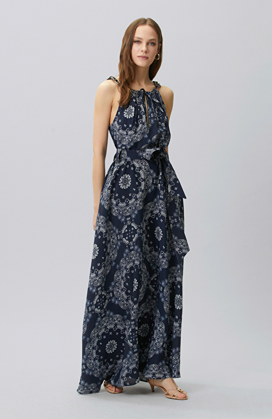 Navy Blue White Paisley Dress