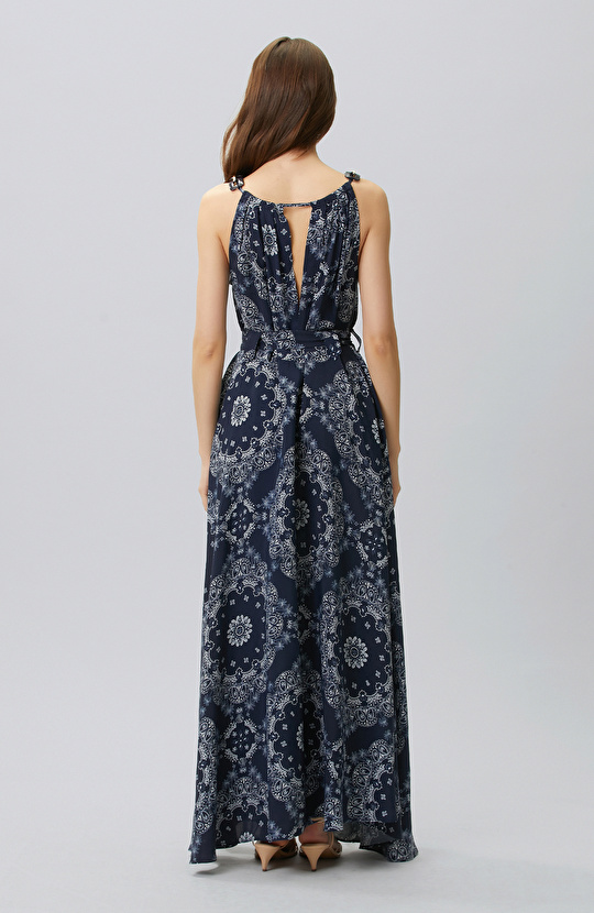 Navy Blue White Paisley Dress