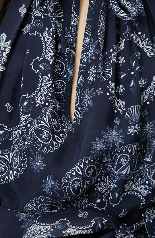 Navy Blue White Paisley Dress