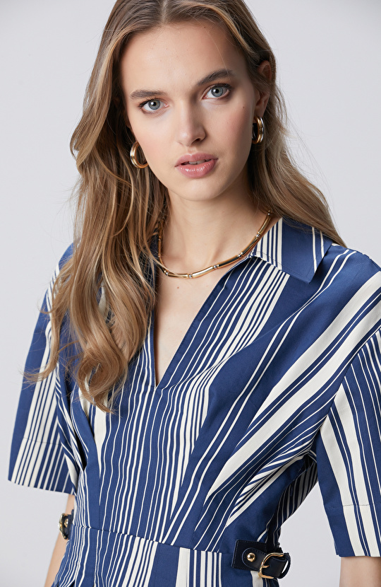 Lacivert Beyaz Çizgili Elbise